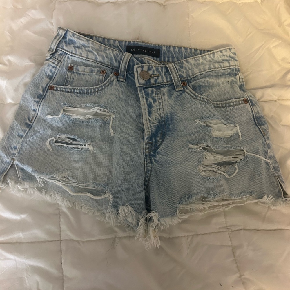 Aeropostale Blue Jean Shorts Distressed High-Waisted